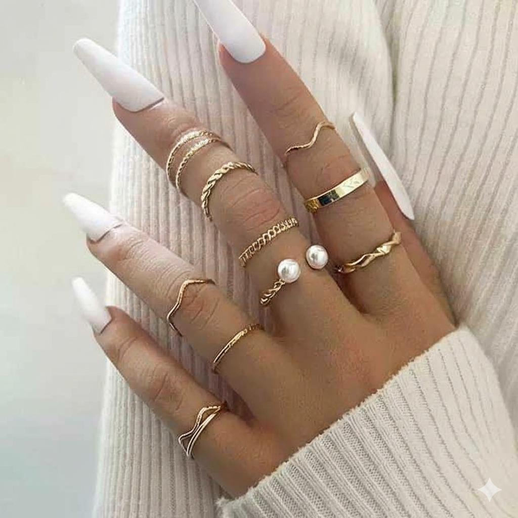 10 pcs trendy golden rings set