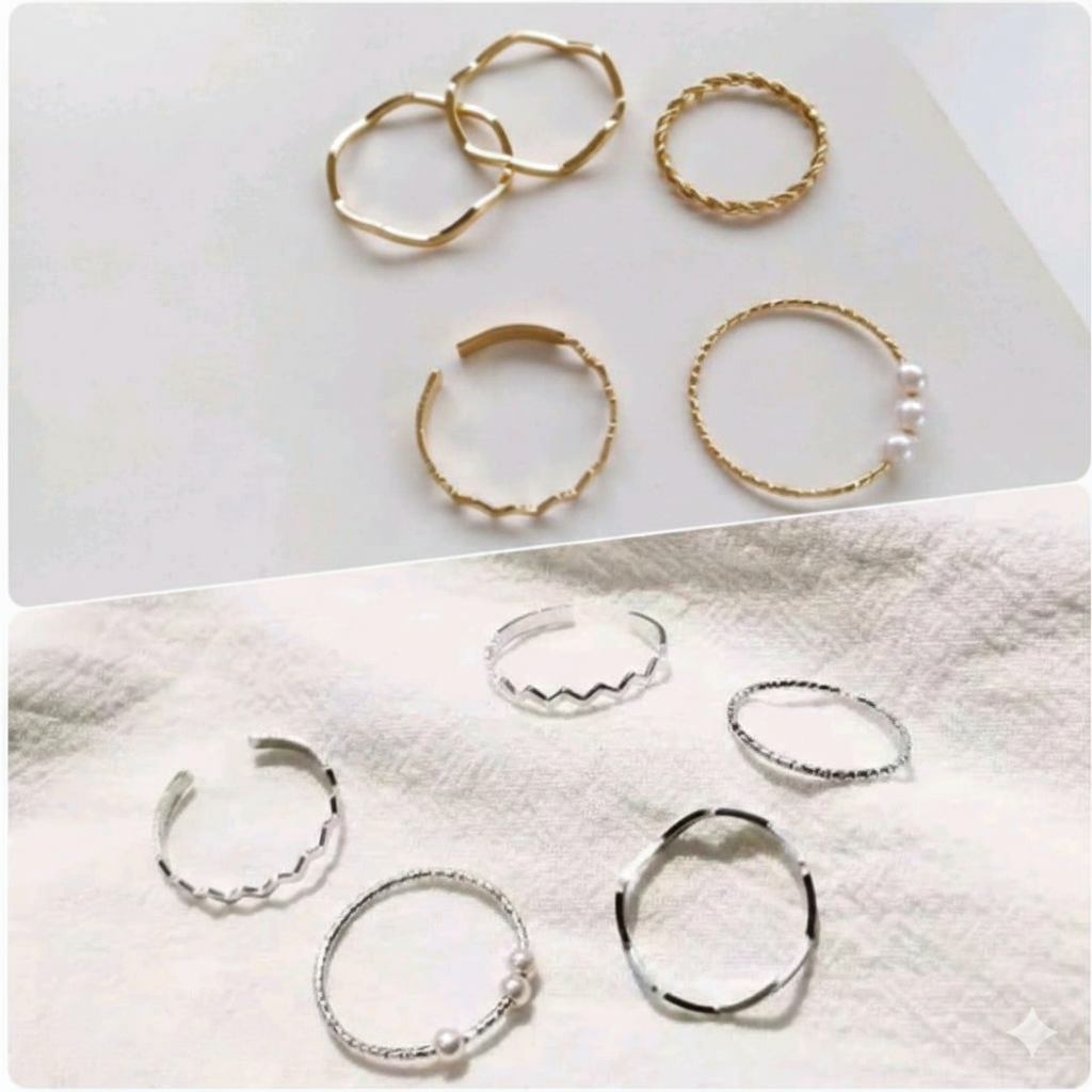 10 pcs alloy silver and gold plated plain rings set