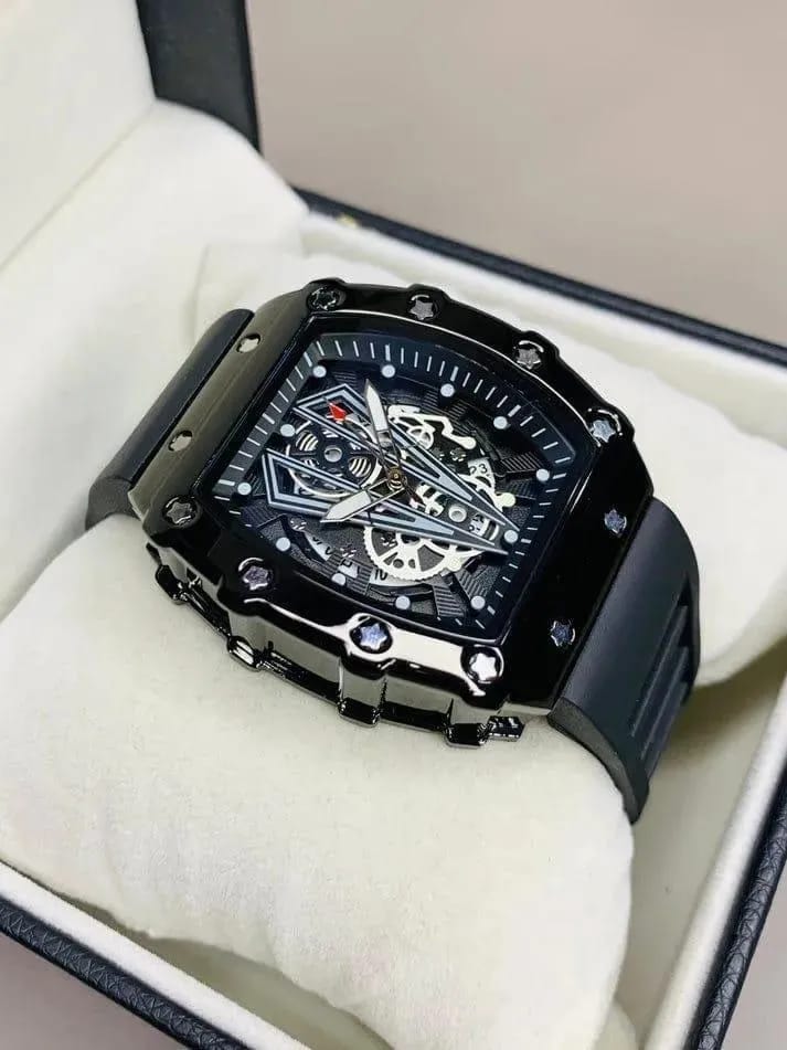 richard black belt skeleton watch