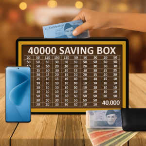 wooden 40,000 pkr saving box with cash tracker