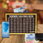 wooden 50,000 pkr saving box with cash tracker