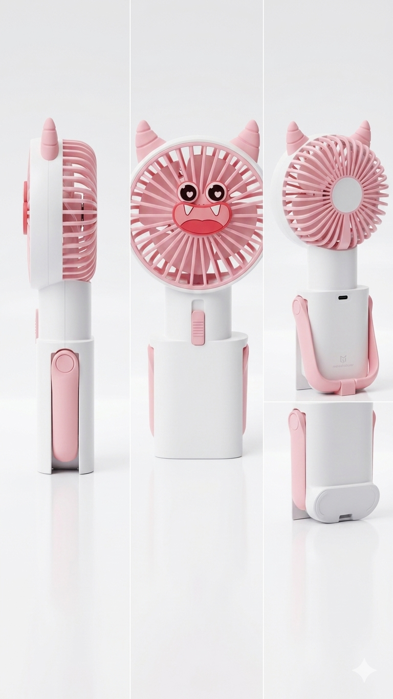 portable mini hand fan usb rechargeable cartoon cooling fan lightweight personal fan with strong airflow quiet operation adjustable speed compact design for travel office school outdoor use long battery backup mix random colour