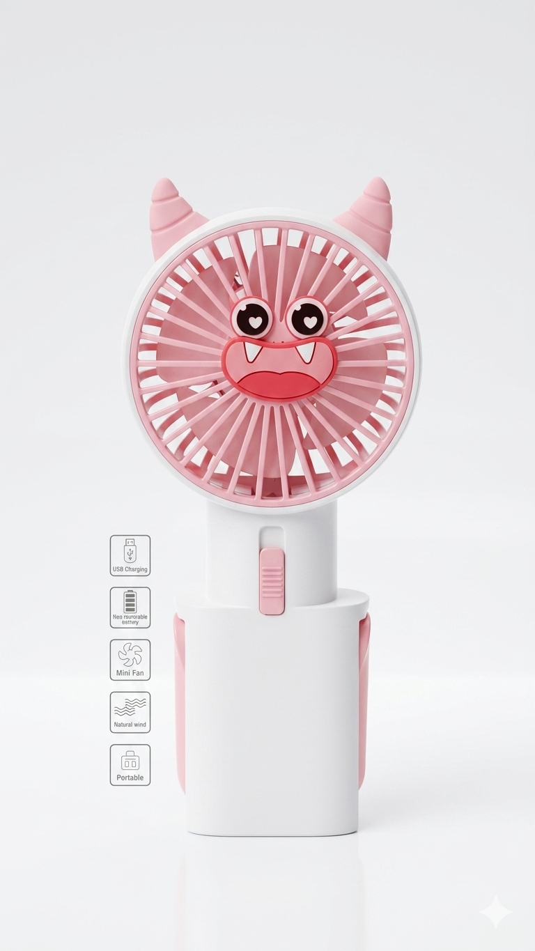 portable mini hand fan usb rechargeable cartoon cooling fan lightweight personal fan with strong airflow quiet operation adjustable speed compact design for travel office school outdoor use long battery backup mix random colour