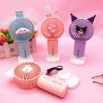 portable mini hand fan usb rechargeable cartoon cooling fan lightweight personal fan with strong airflow quiet operation adjustable speed compact design for travel office school outdoor use long battery backup mix random colour