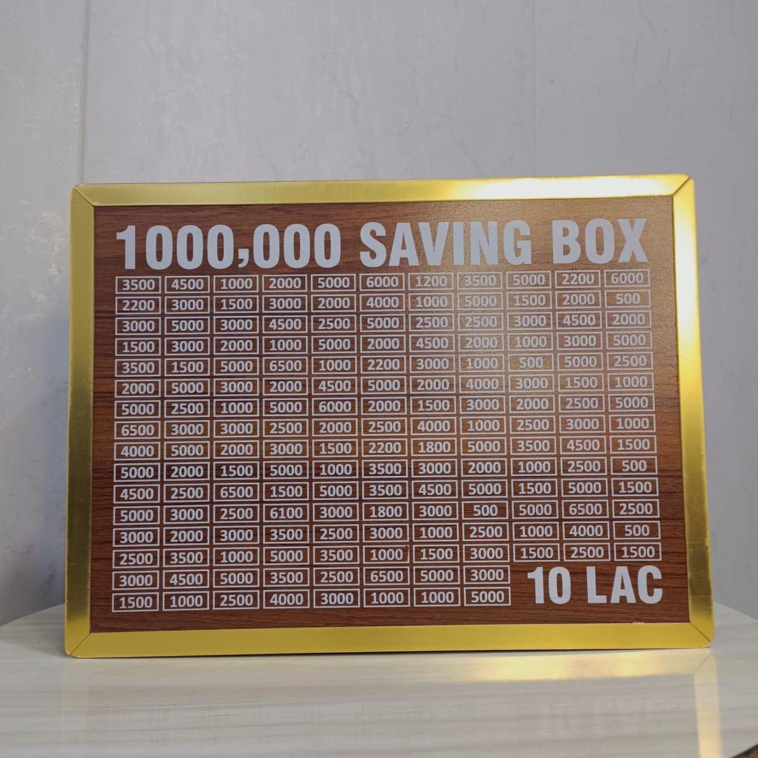 wooden 10 lakh saving box with target chart