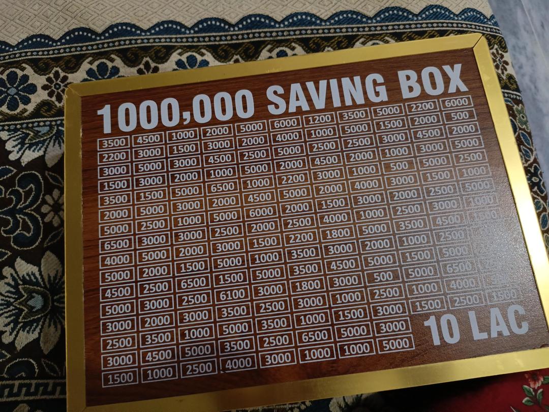 wooden 10 lakh saving box with target chart