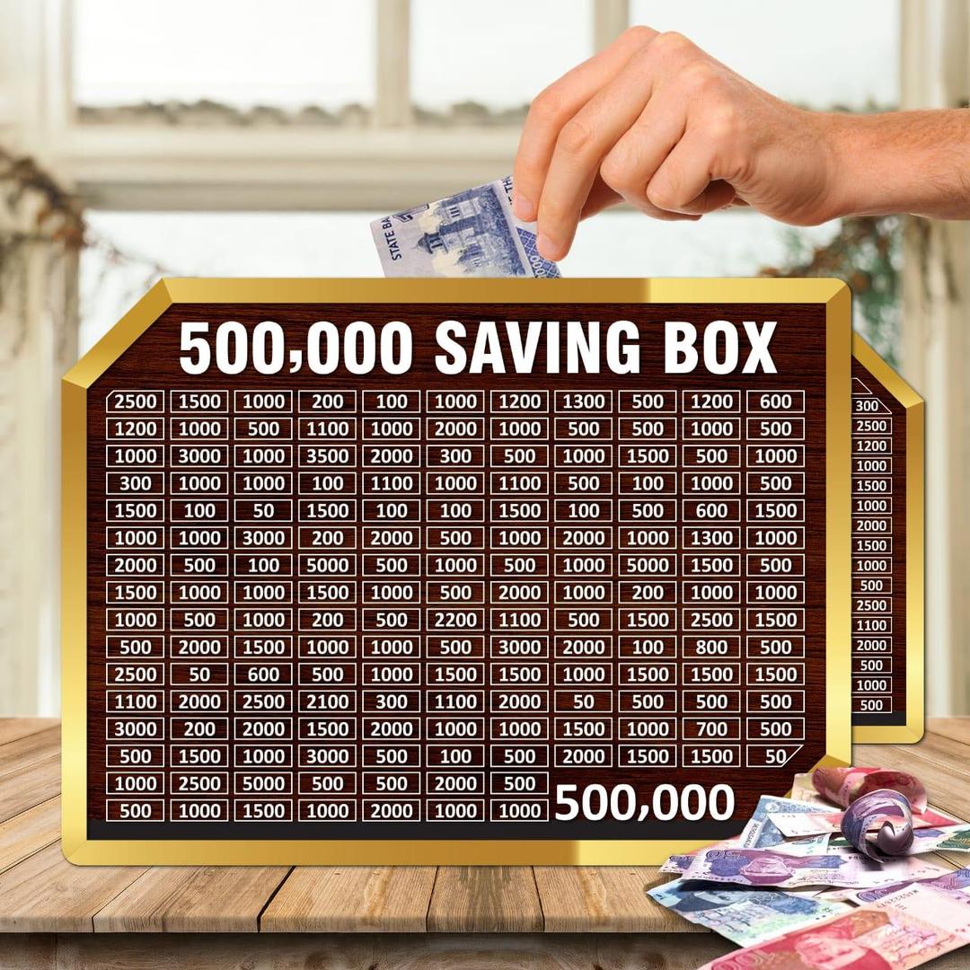 wooden 500,000 pkr saving box with chart