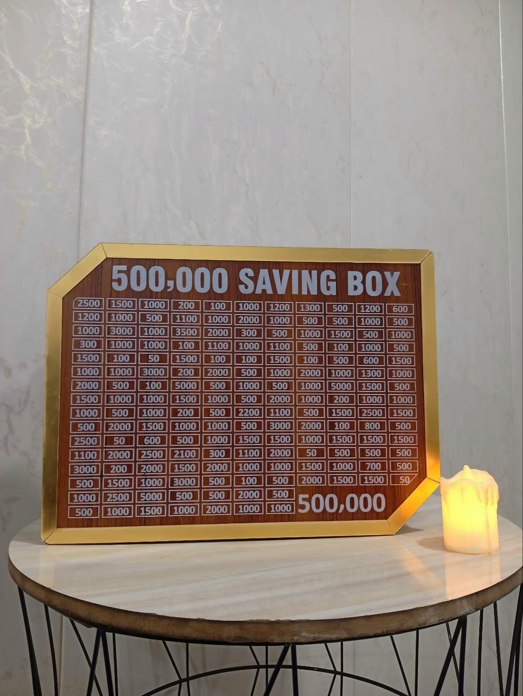wooden 500,000 pkr saving box with chart