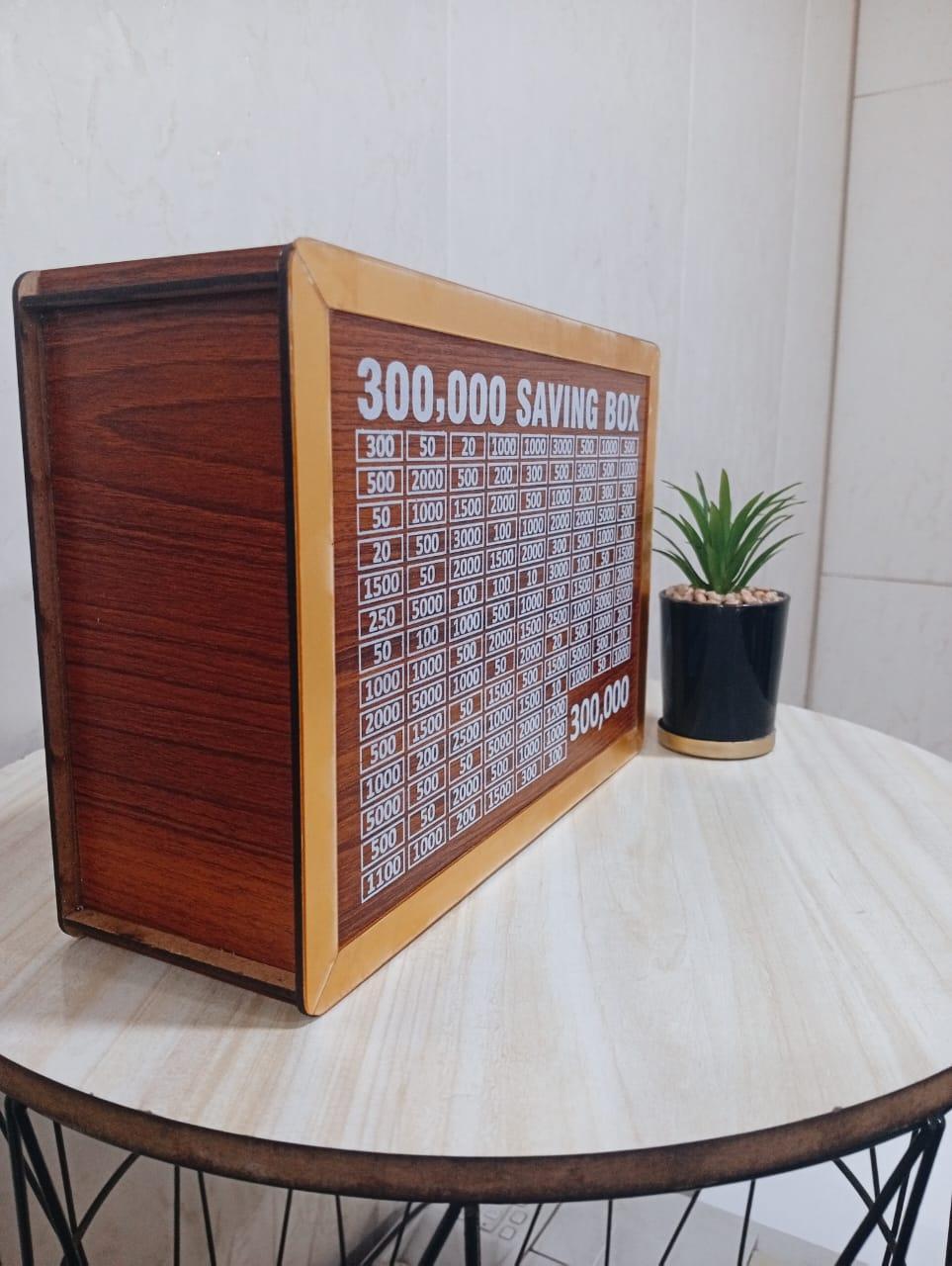 wooden 300,000 saving box challenge chart