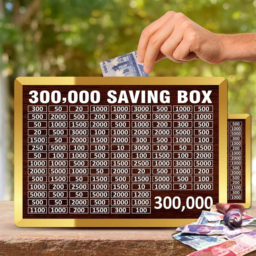 wooden 300,000 saving box challenge chart