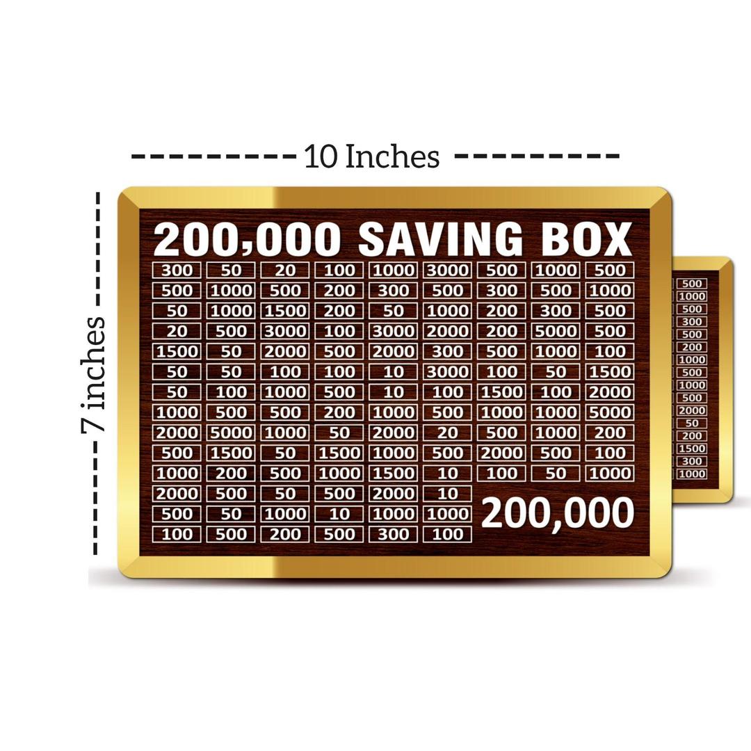 wooden 200,000 rupee saving box with slots