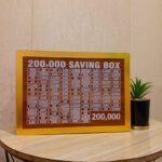 wooden 200,000 rupee saving box with slots