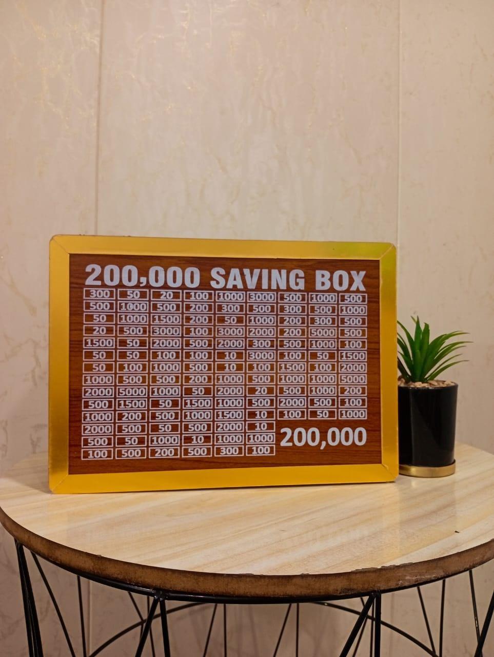 wooden 200,000 rupee saving box with slots