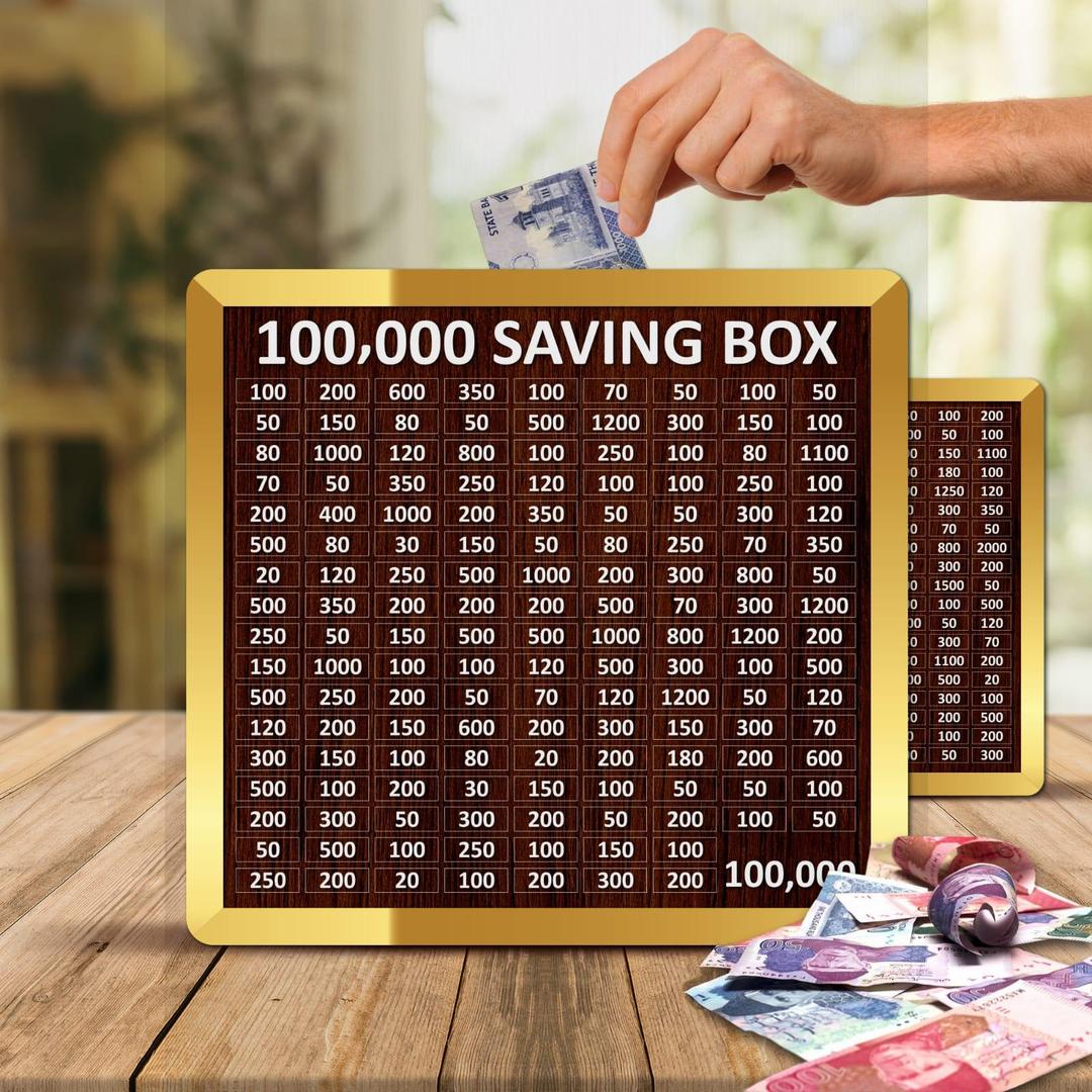 wooden 100,000 pkr saving box with cash tracker