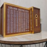 wooden 100,000 pkr saving box with cash tracker